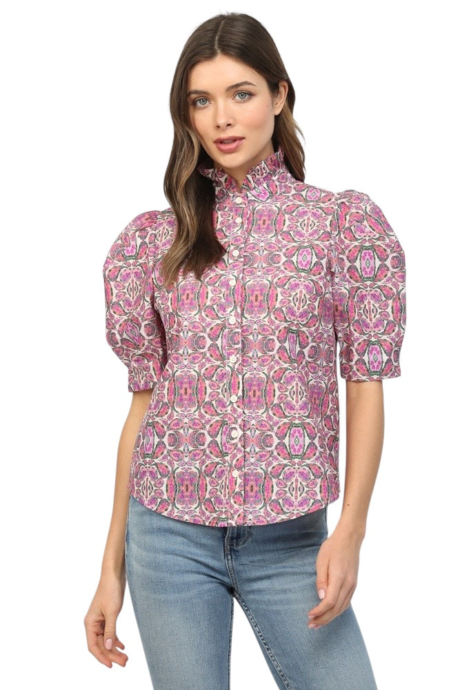 Ladies Pink Multi Colors Pattern Blouse