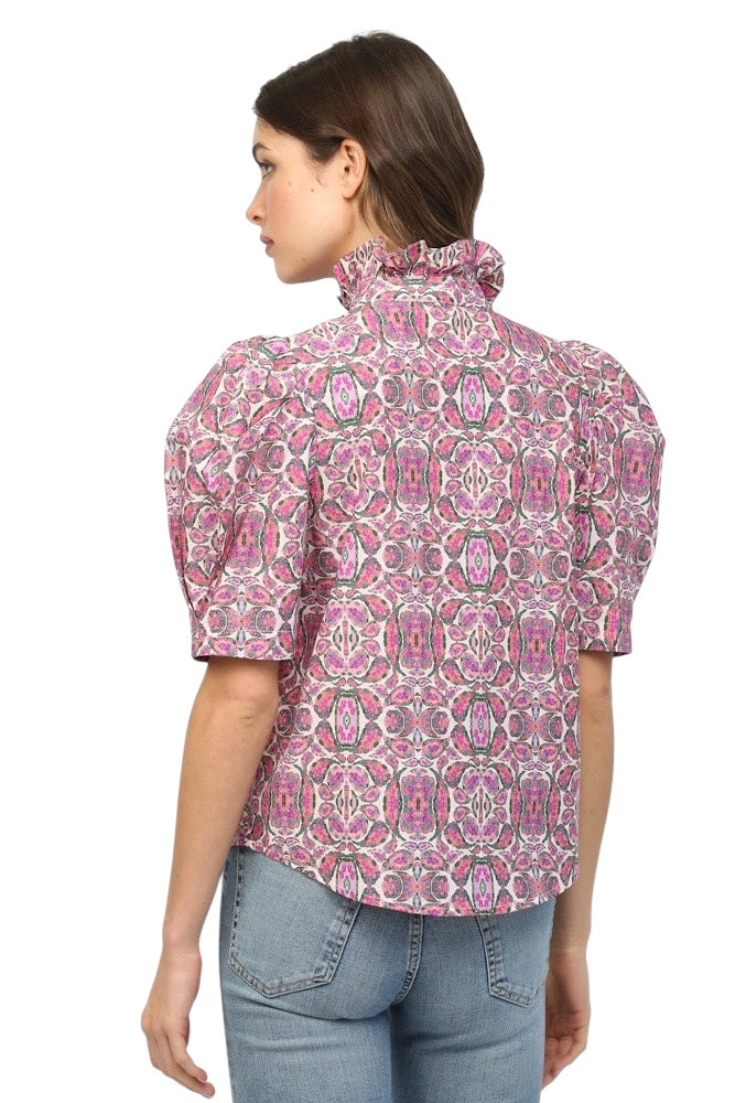 Ladies Pink Multi Colors Pattern Blouse