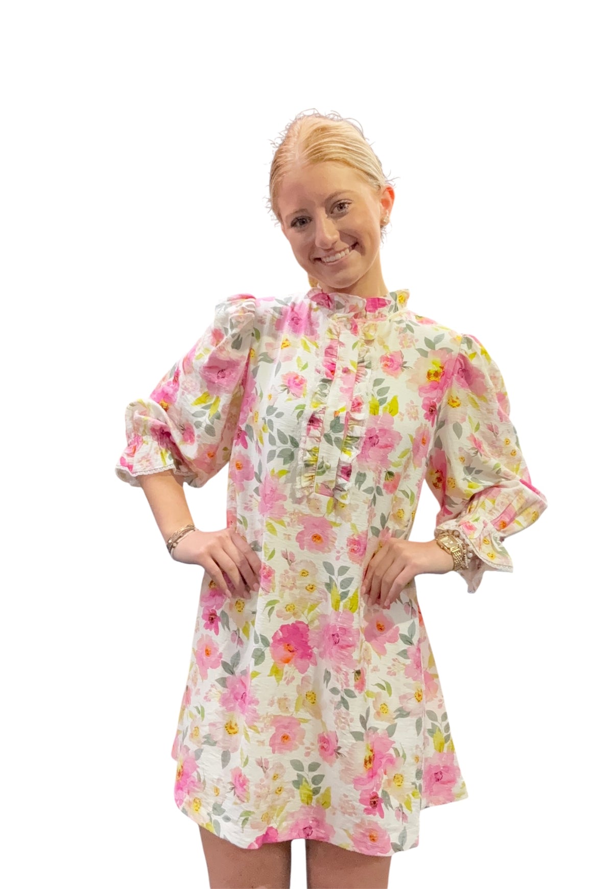 Ladies Cream Floral Dress