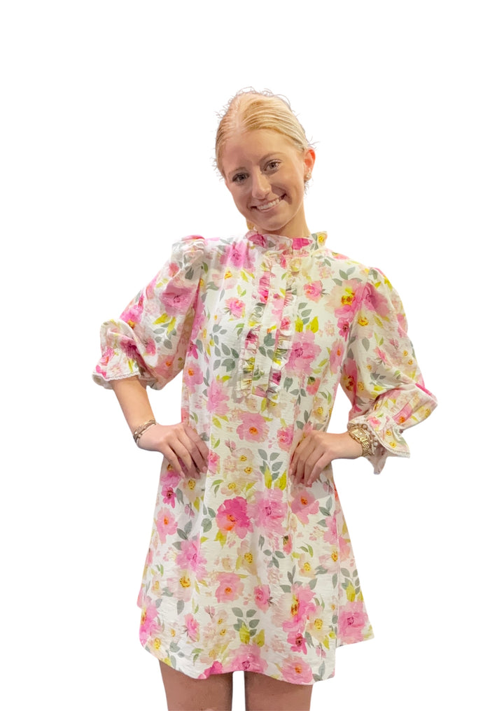 Ladies Cream Floral Dress
