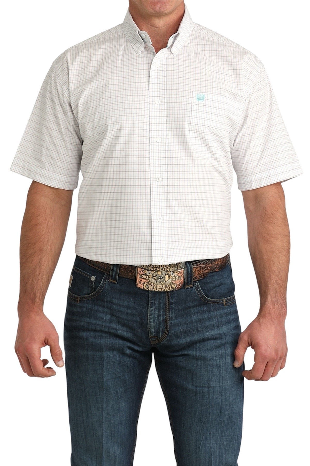 Men's Cinch White Short Sleeve Plaid Shirt