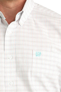 Men's Cinch White Short Sleeve Plaid Shirt