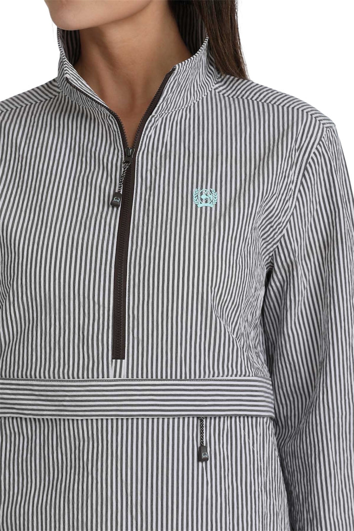 Ladies Cinch Brown Stripe 3/4 Zip
