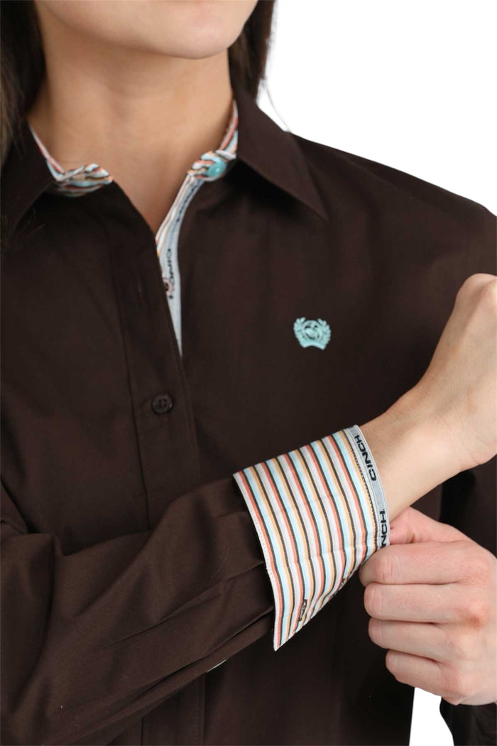 Ladies Cinch Solid Brown Western Shirt