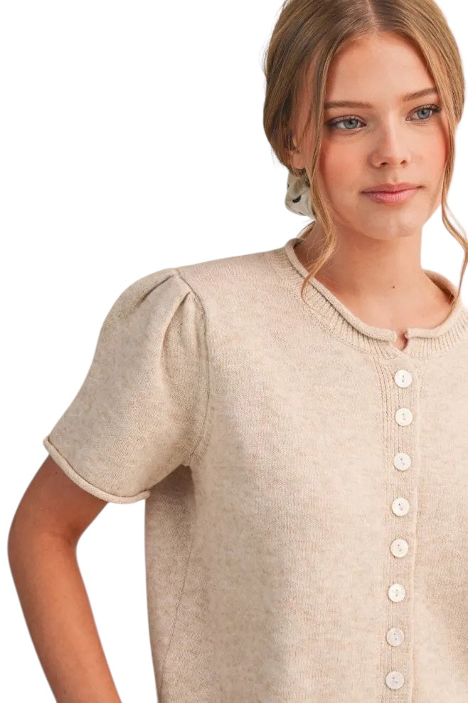 Ladies Taupe Short Sleeve Sweater