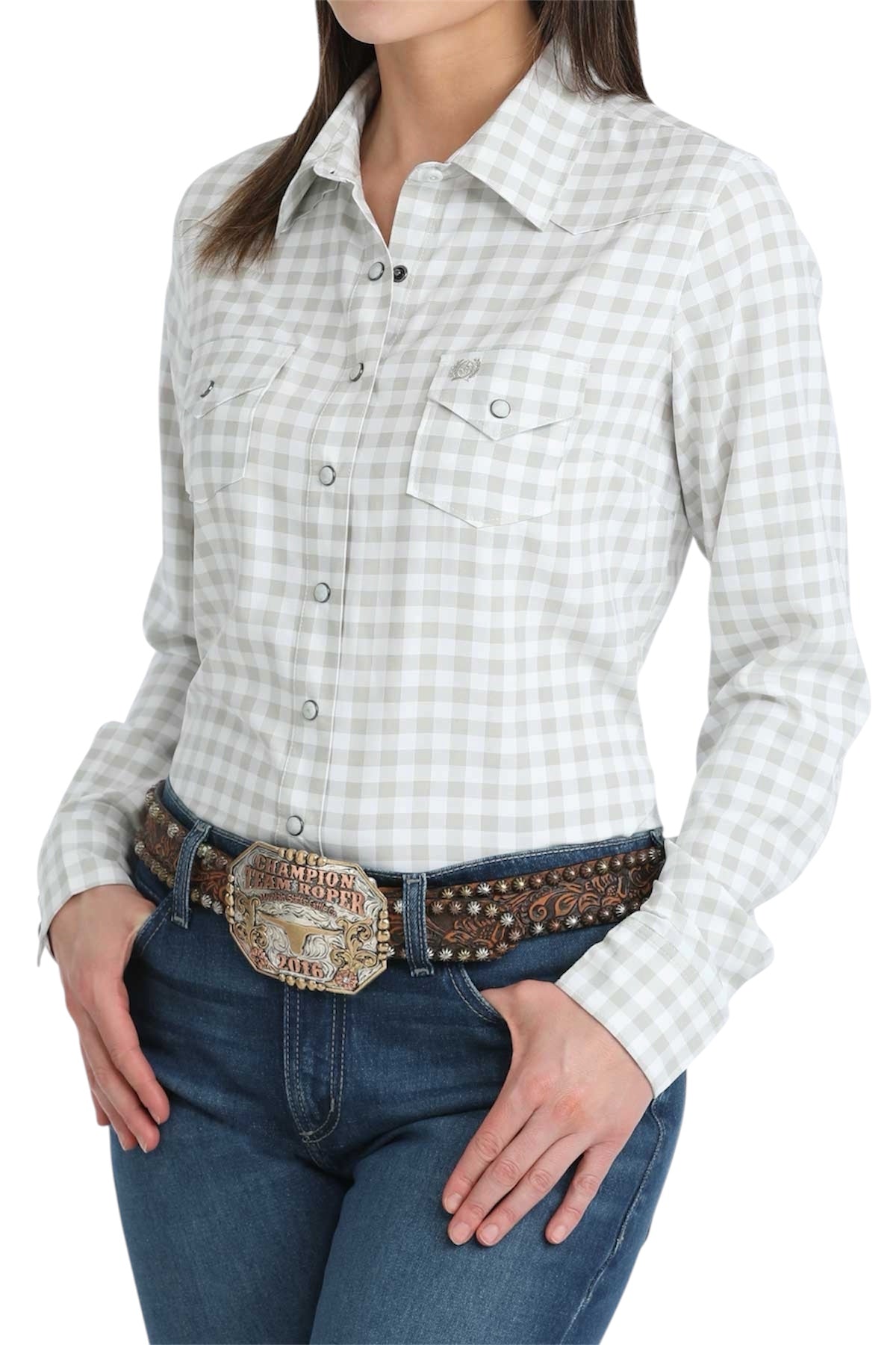 Ladies Cinch Arenaflex Grey Gingham Western Shirt