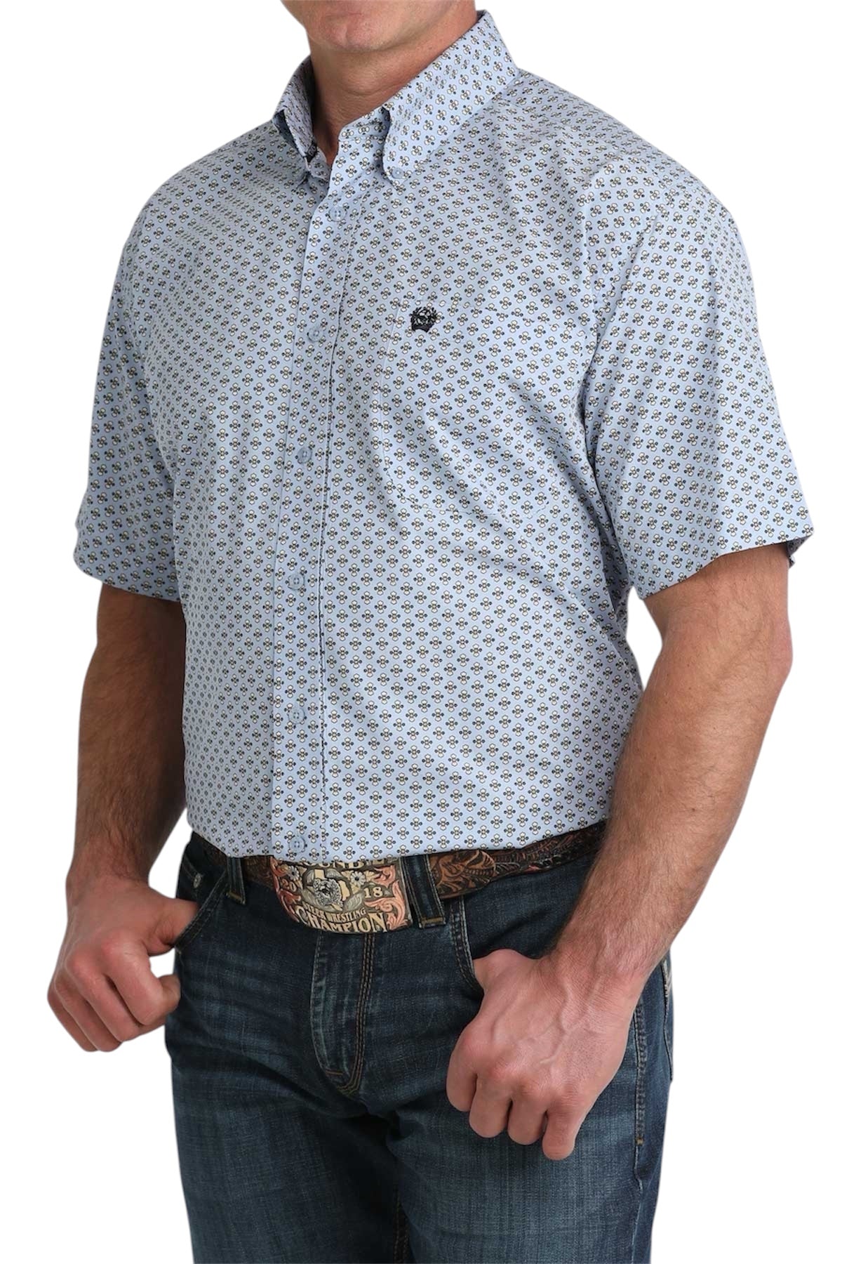 Men's Cinch Light Blue Print Short Sleeve Shirt