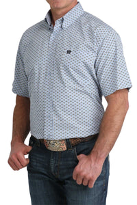 Men's Cinch Light Blue Print Short Sleeve Shirt