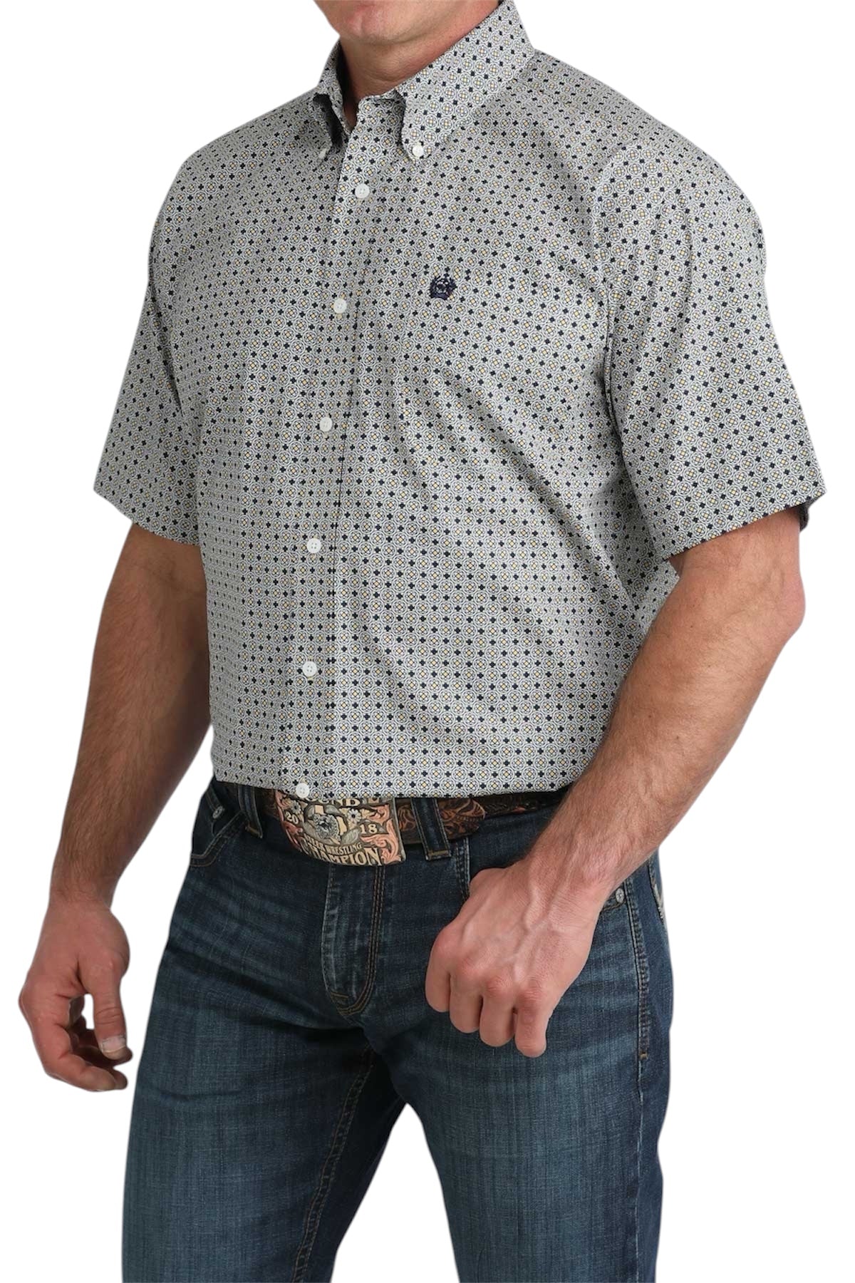 Men's Cinch Grey Print Short Sleeve Shirt