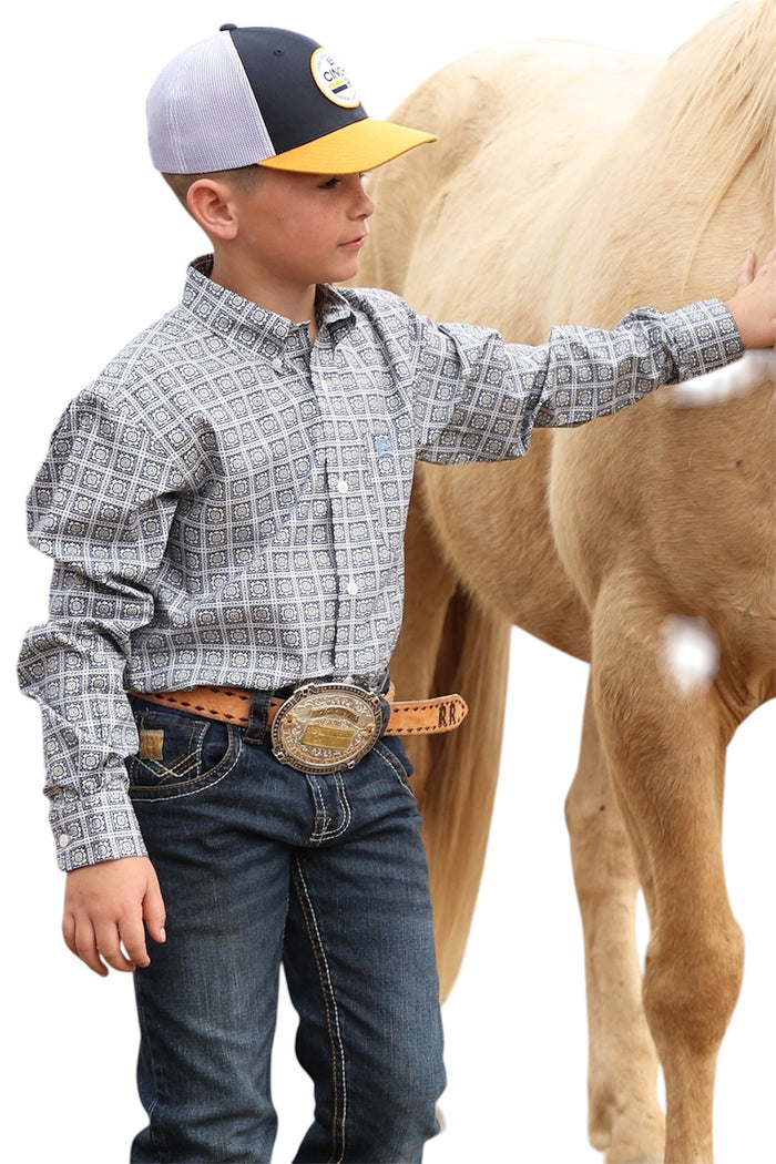 Little Boy's Grey Print Western Shirt