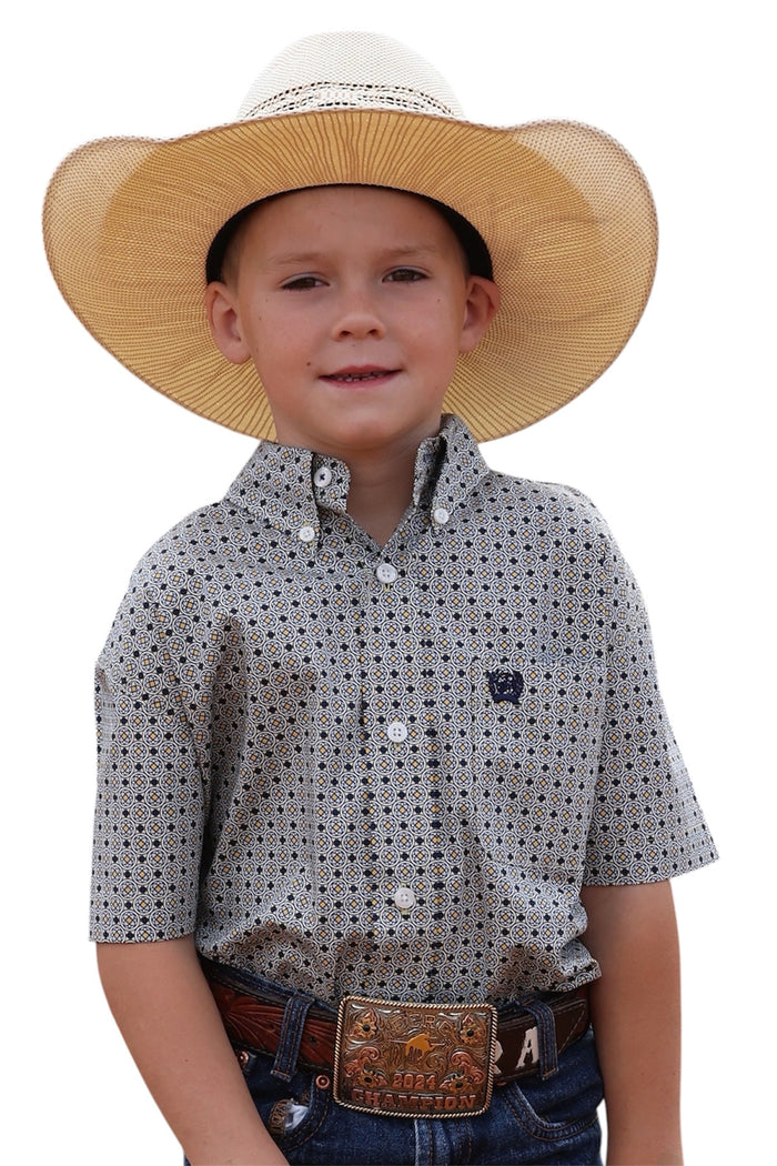 Little Boy's Cinch Grey Pattern Short Sleeve Shirt