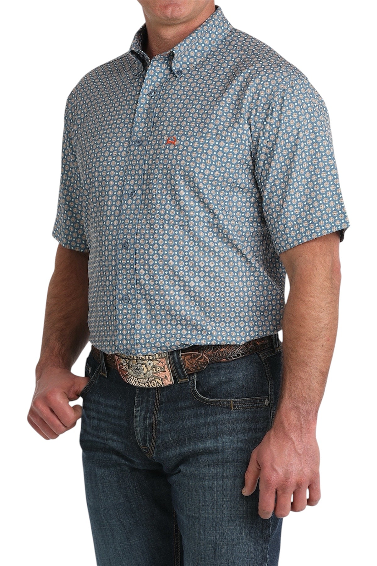 Men's Cinch Arenaflex Blue/Orange Print Shirt