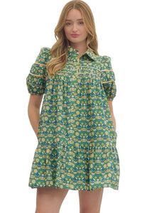 Ladies Kelly Green Floral Dress