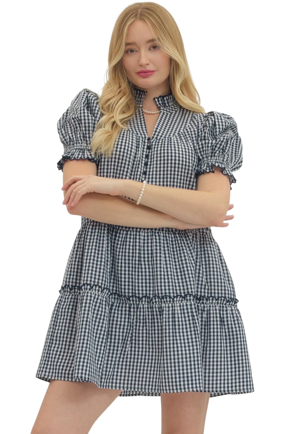 Ladies Nave Gingham Dress