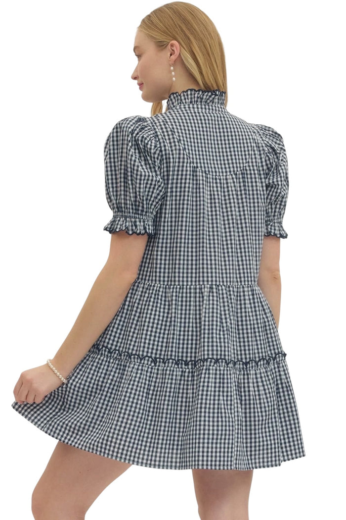 Ladies Nave Gingham Dress
