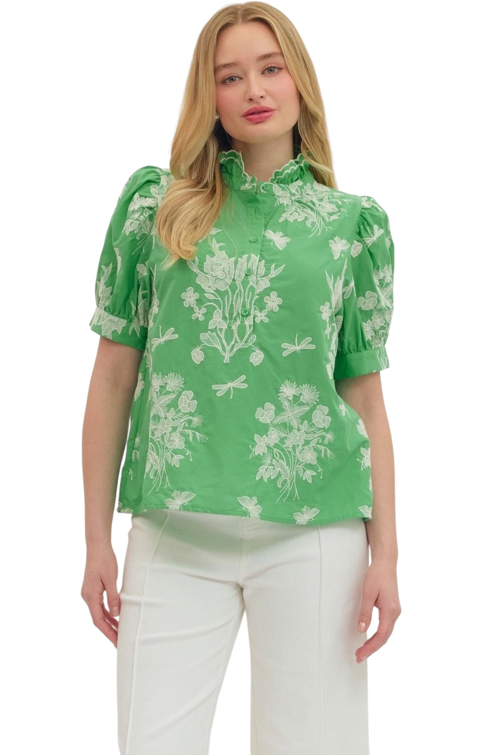 Ladies Kelly Green Embroidered Top