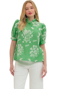 Ladies Kelly Green Embroidered Top