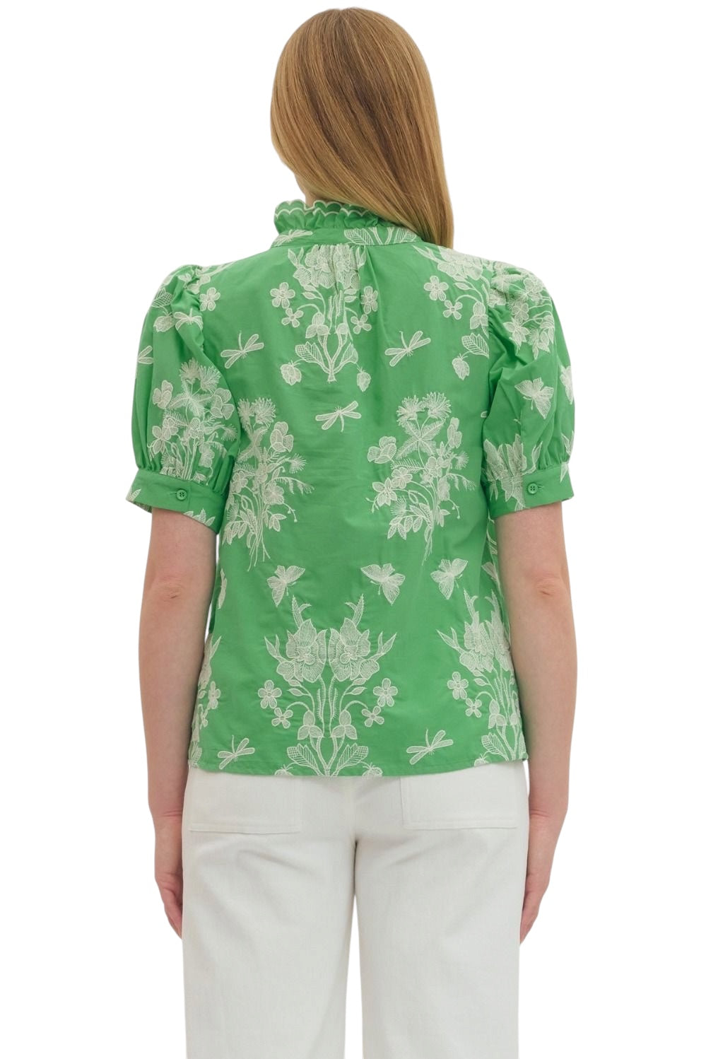 Ladies Kelly Green Embroidered Top
