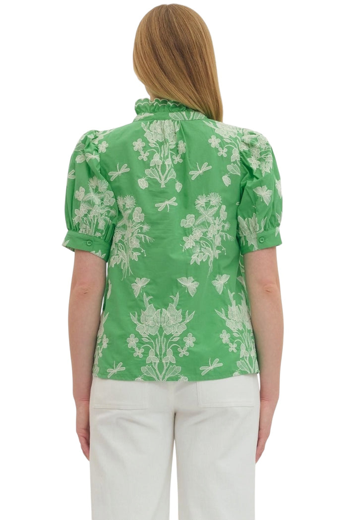 Ladies Kelly Green Embroidered Top