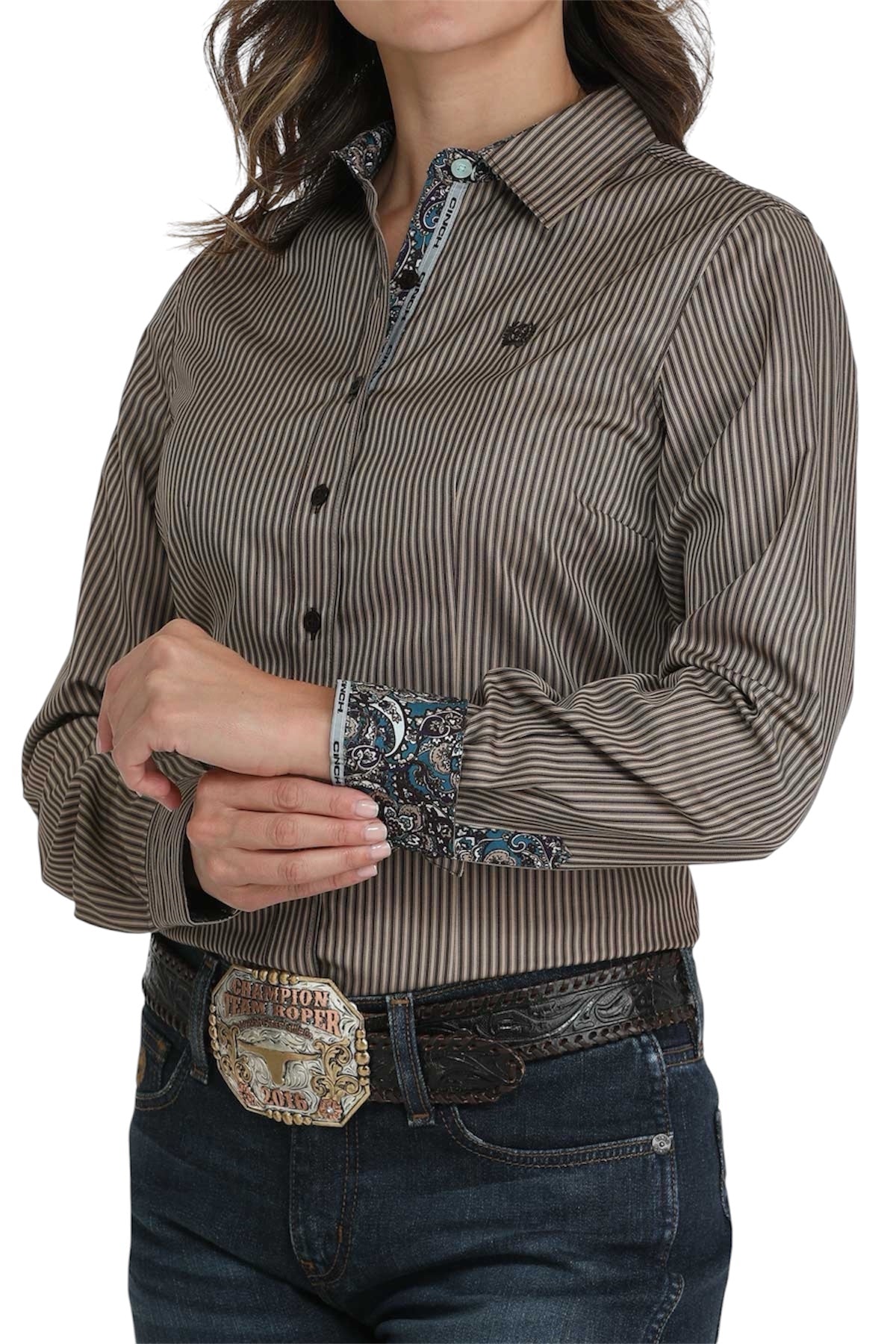 Ladies Cinch Brown Stripe Western Shirt