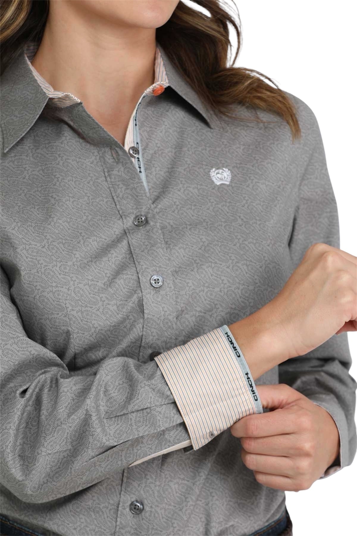 Ladies Cinch Grey Petite Paisley Western Shirt