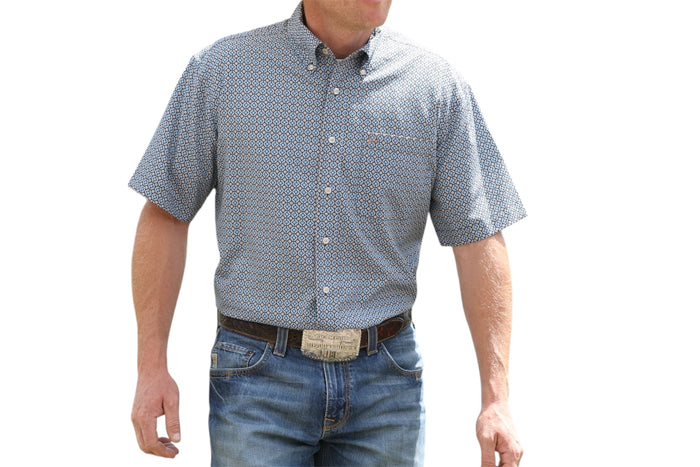 Men’s Cinch Arenaflex Blue Print Sort Sleeve Shirt