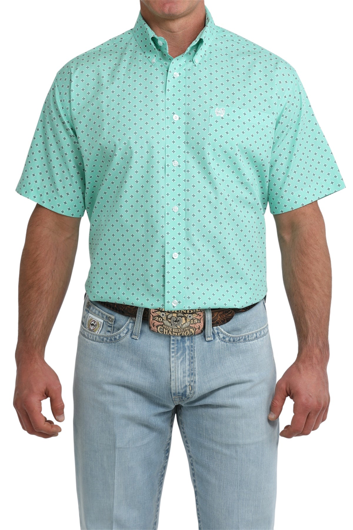 Men’s Cinch Turquoise Pattern Short Sleeve Shirt