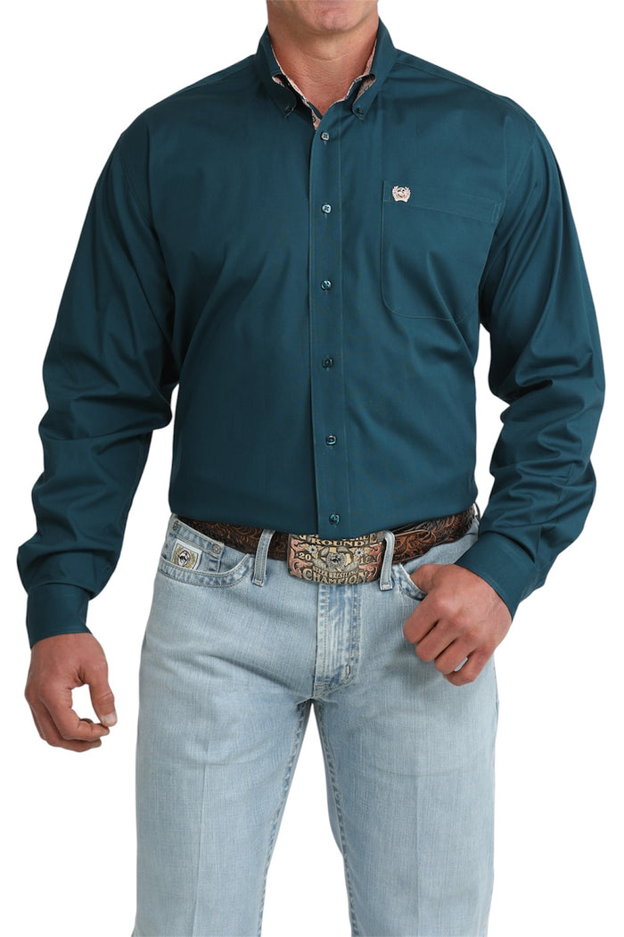 Men’s Cinch Solid Teal Long Sleeve Shirt