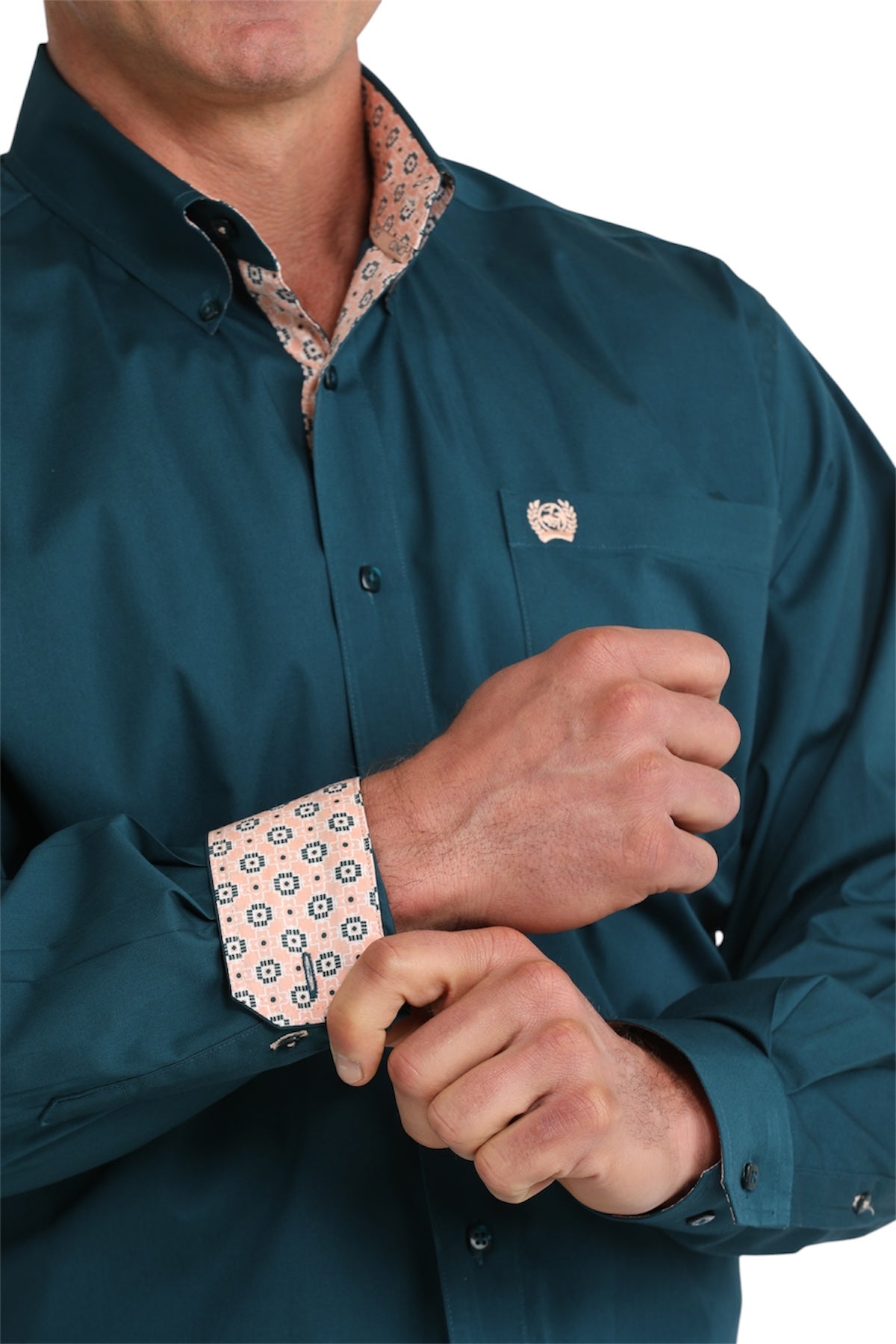Men’s Cinch Solid Teal Long Sleeve Shirt