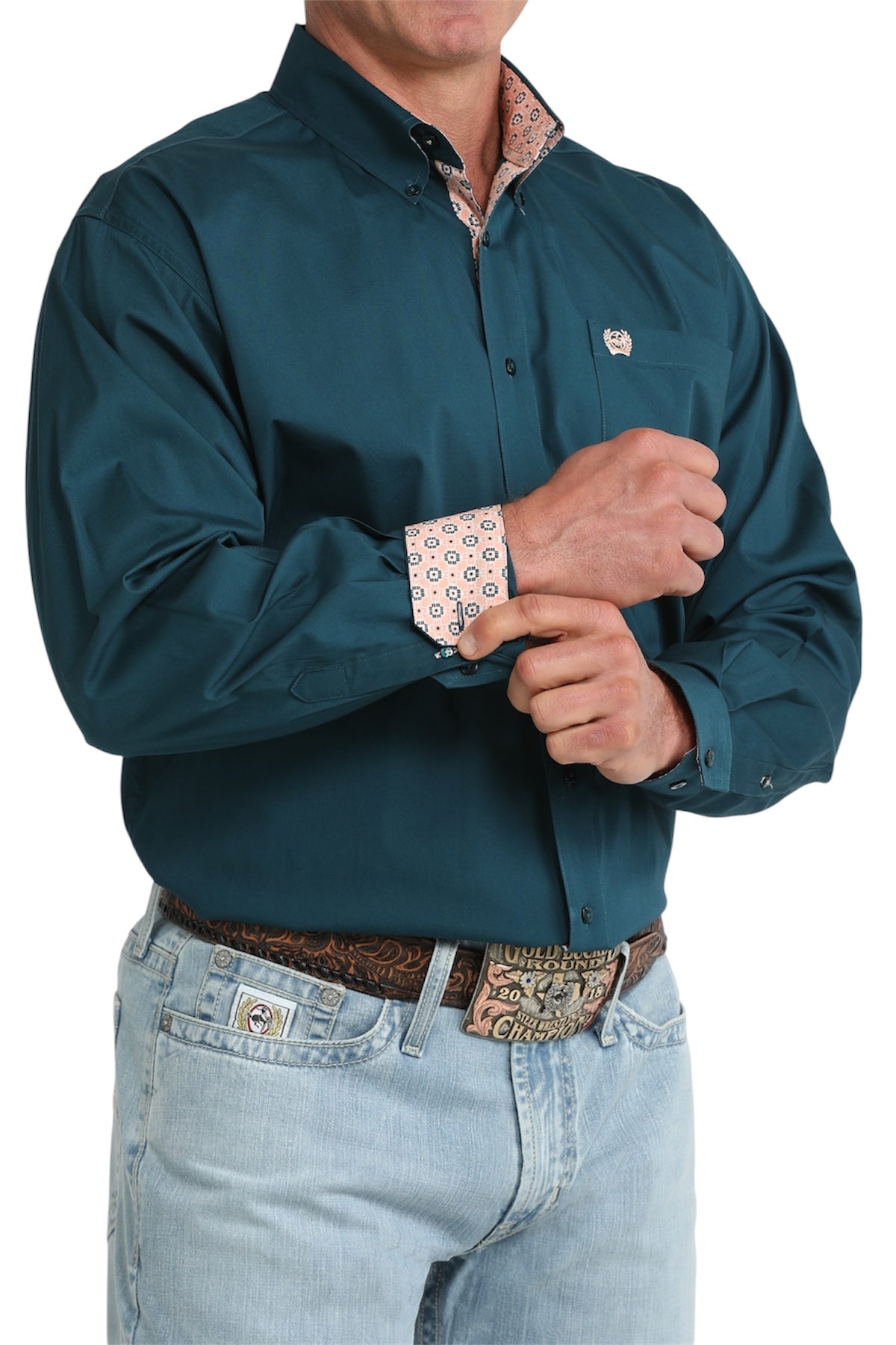 Men’s Cinch Solid Teal Long Sleeve Shirt