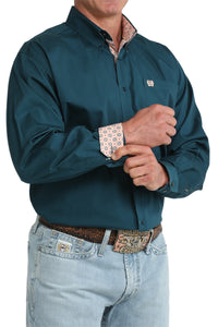 Men’s Cinch Solid Teal Long Sleeve Shirt