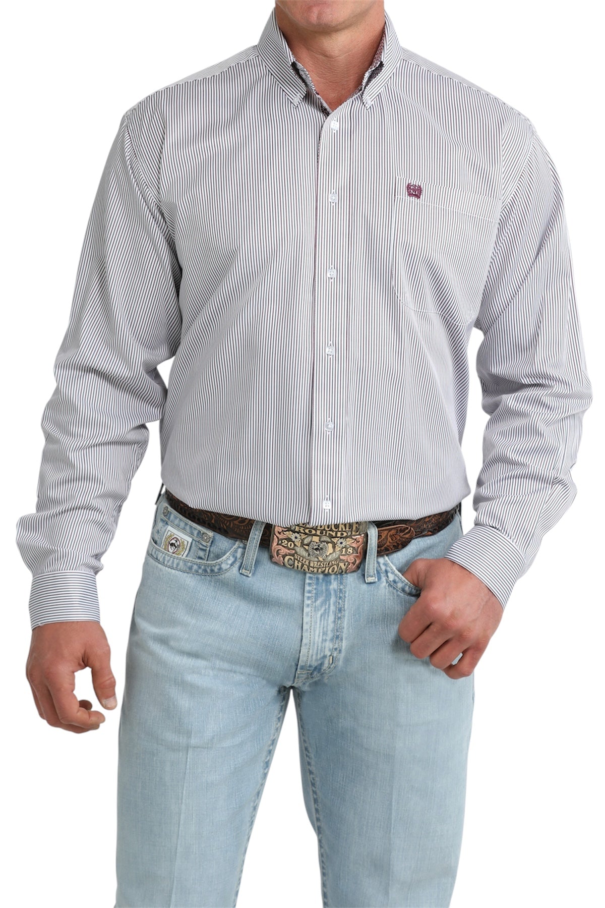 Men’s Cinch White Stripe Long Sleeve Shirt