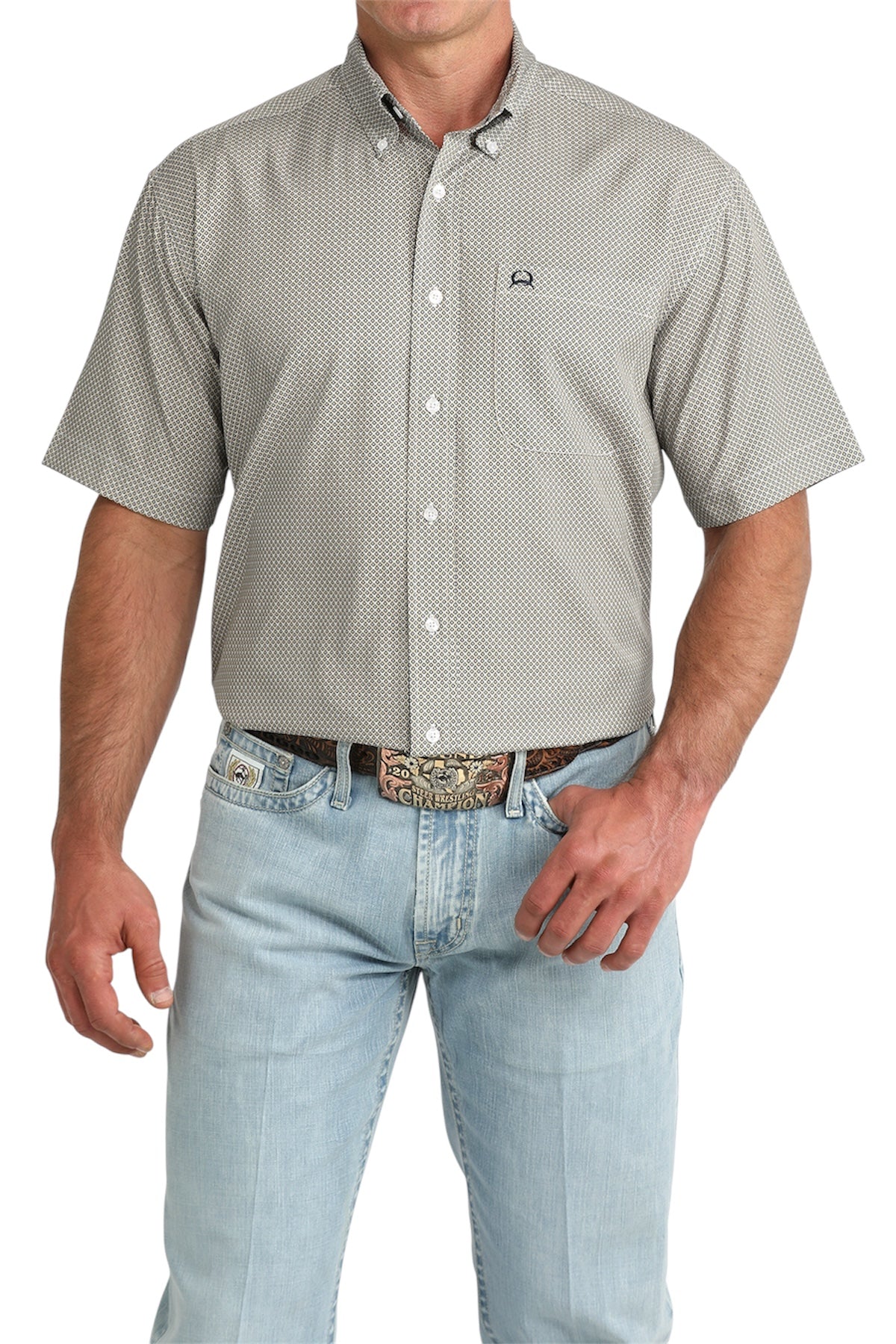 Men’s Cinch Arenaflex Tan/Navy Short Sleeve Shirt