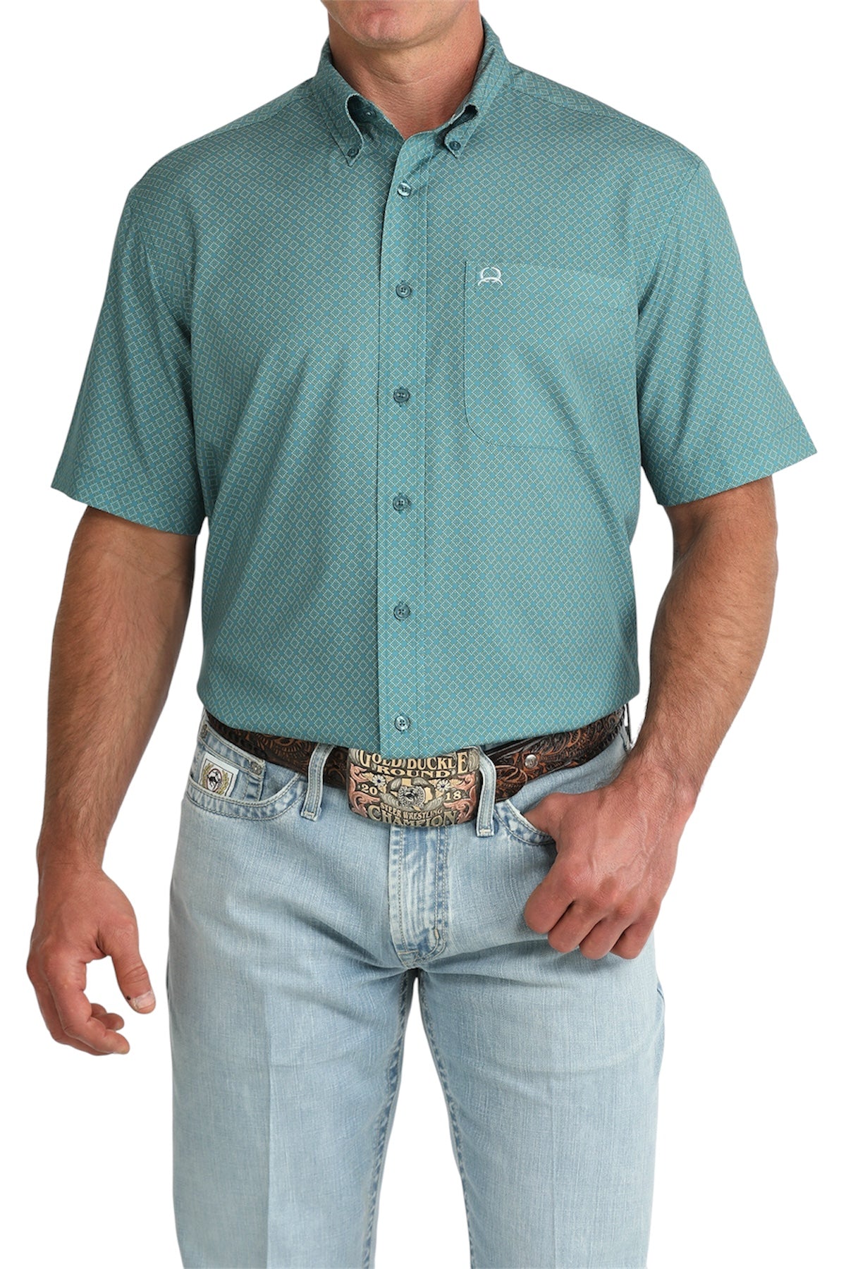 Men’s Cinch Arenaflex Teal Print Short Sleeve Shirt