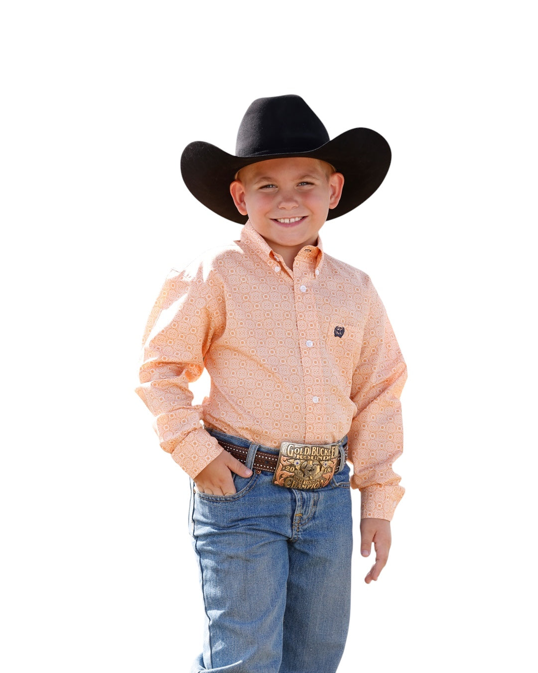 Boy’s Cinch Orange Pattern Western Shirt