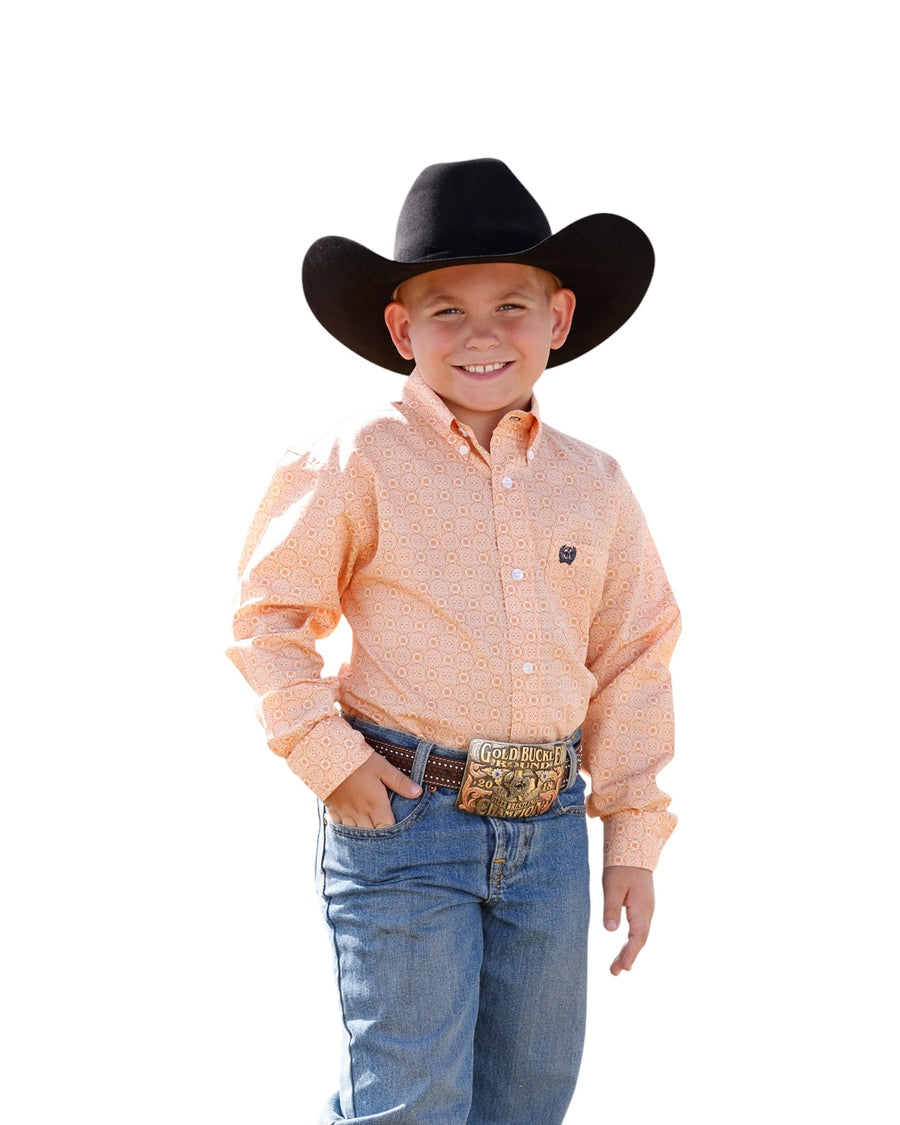 Boy’s Cinch Orange Pattern Western Shirt