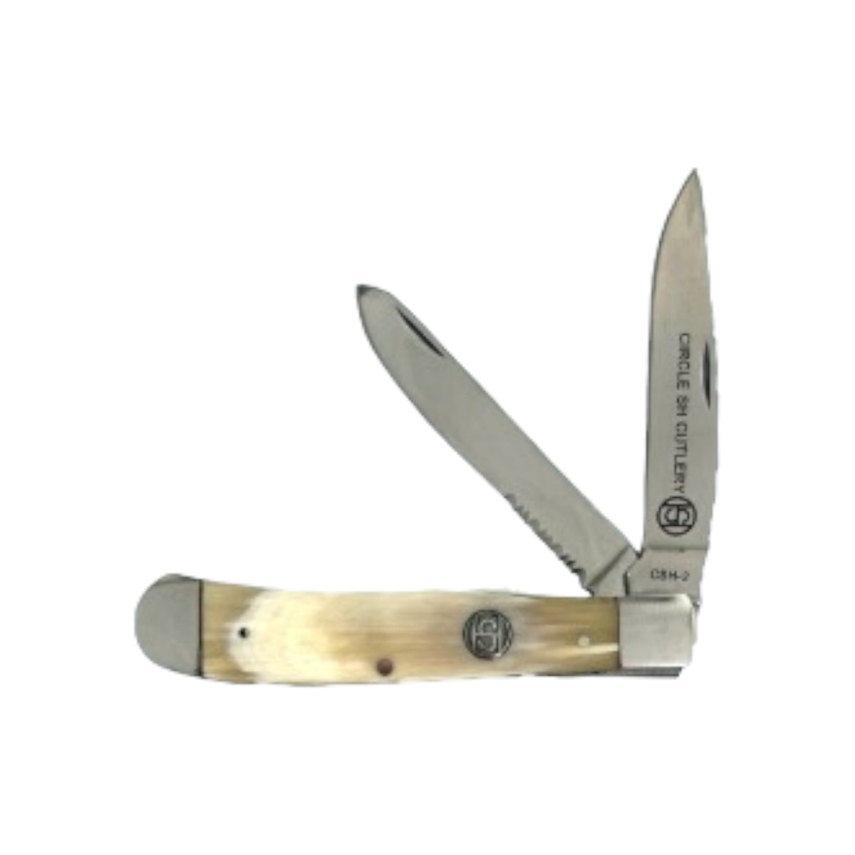 Circle SH Knife, Folder 4 1/4" closed, Ox Horn serrated