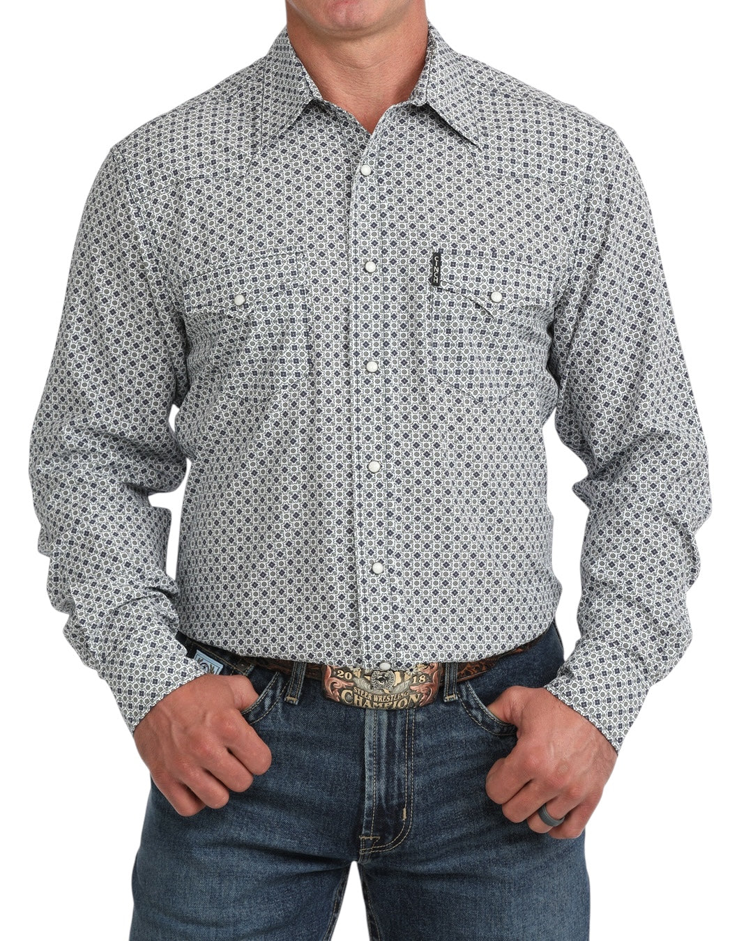 Men's Cinch Arenaflex White/Grey Shirt
