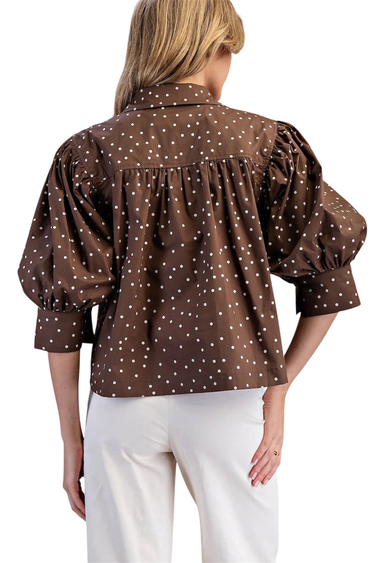 Ladies Mocha Brown Polka Dot Blouse