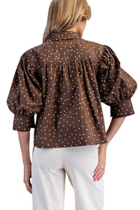 Ladies Mocha Brown Polka Dot Blouse