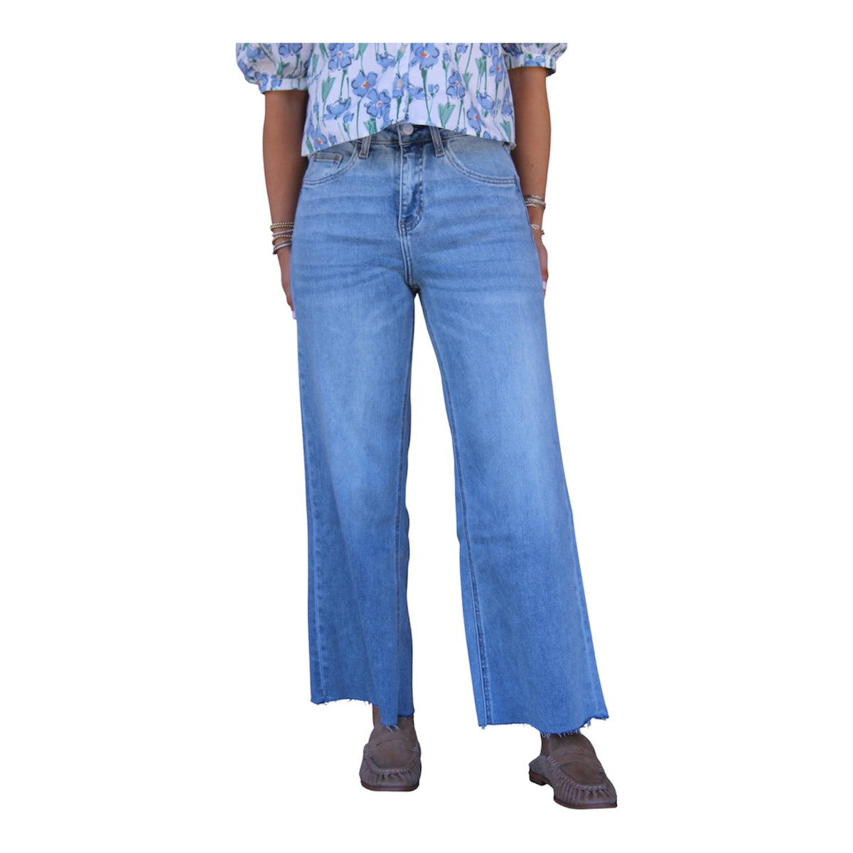 Ladies High Rise Wide Crop Jean