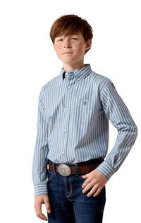 Boy's Ariat Pro Delaney Real Teal Banker Stripe Shirt