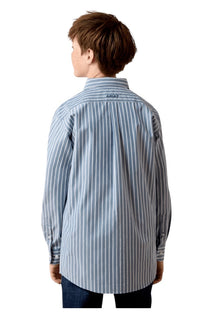 Boy's Ariat Pro Delaney Real Teal Banker Stripe Shirt