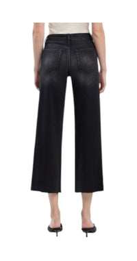 Ladies High Rise Slim Wide Black Denim Jean