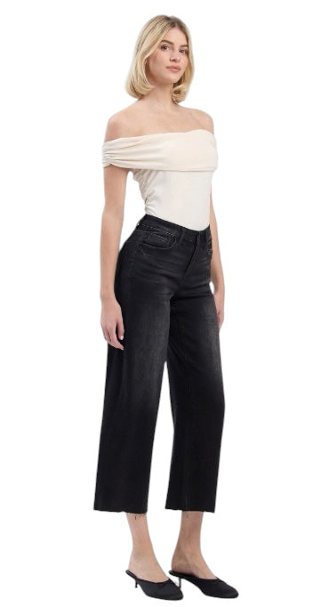 Ladies High Rise Slim Wide Black Denim Jean