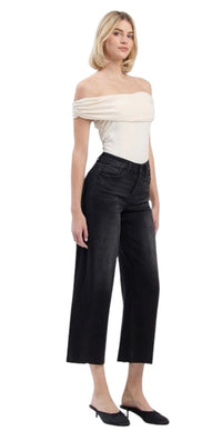 Ladies High Rise Slim Wide Black Denim Jean
