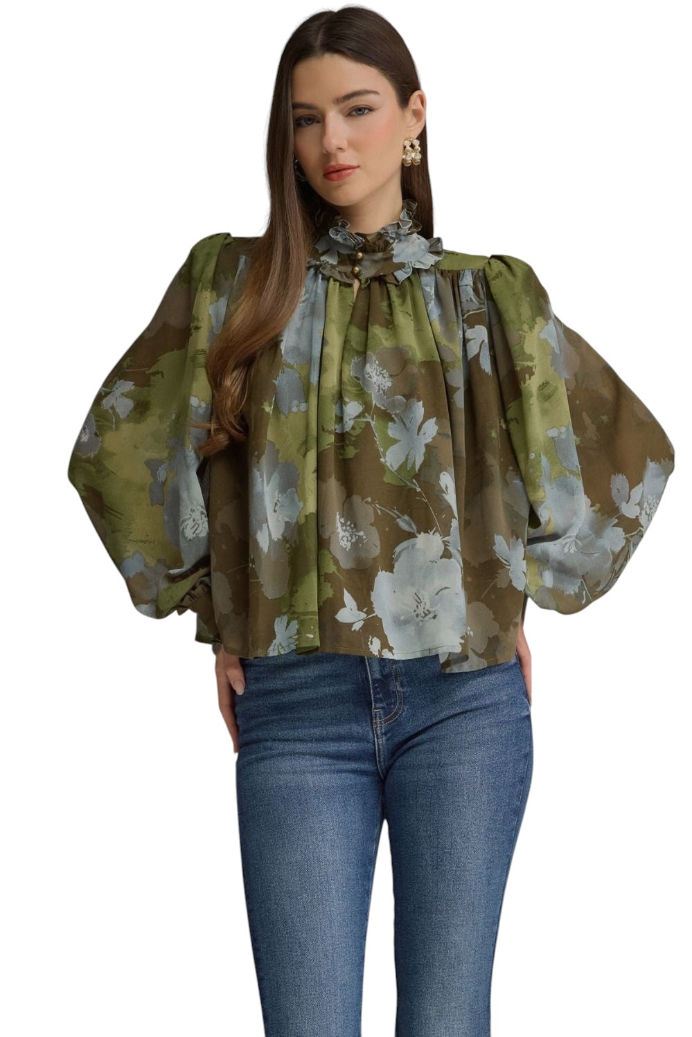 Ladies Olive Abstract Blouse