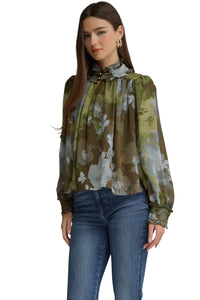 Ladies Olive Abstract Blouse