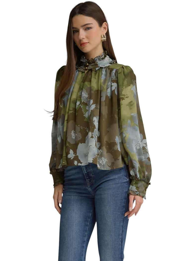 Ladies Olive Abstract Blouse