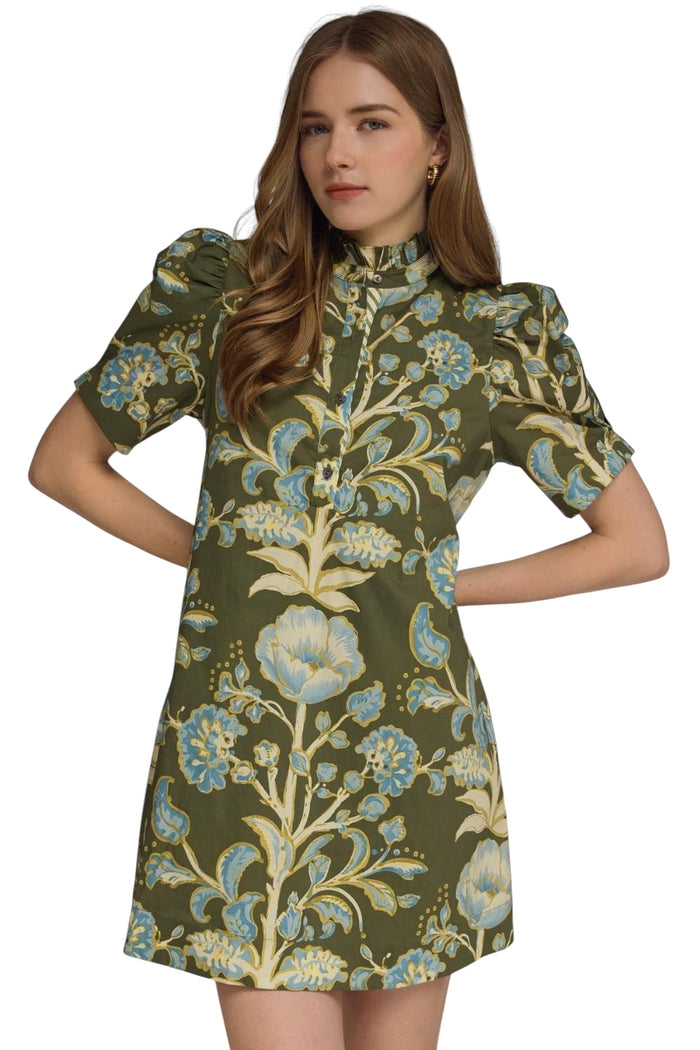 Ladies Olive Floral Mini Dress